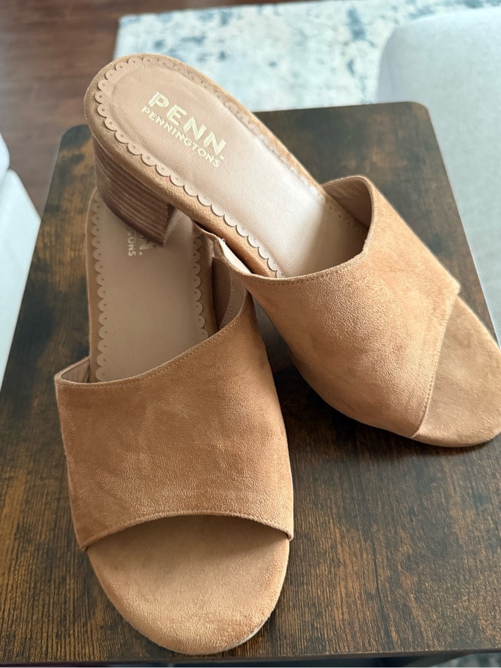 Penningtons Wide With Tan Suede Open-Toe Slide Mules
